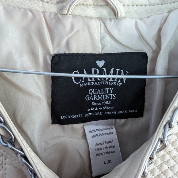 Carmin Faux Leather Jacket Chain Detailing Size L - Picture 2 of 5